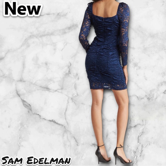 New Sam Edelman Ruched Long Sleeve Lace Minidress - Picture 2 of 4